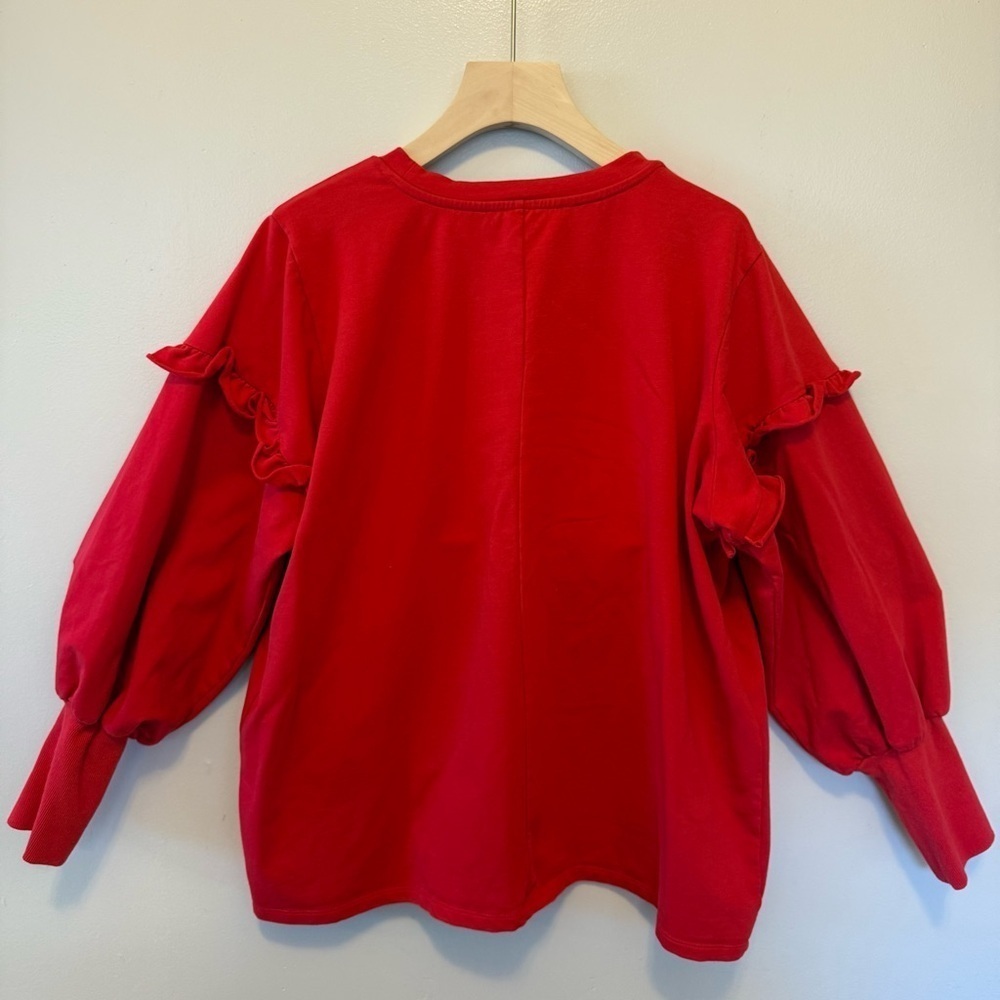 Eloquii Plus Size Women's Red Ruffle Sweatshirt - Picture 4 of 8